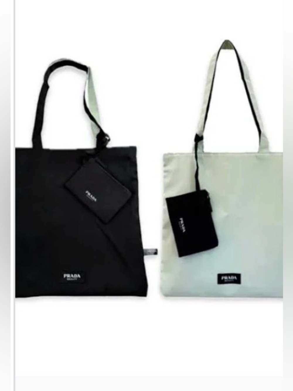 Prada Two-Tone Reversible Messenger Tote in Black and Light green new school gym